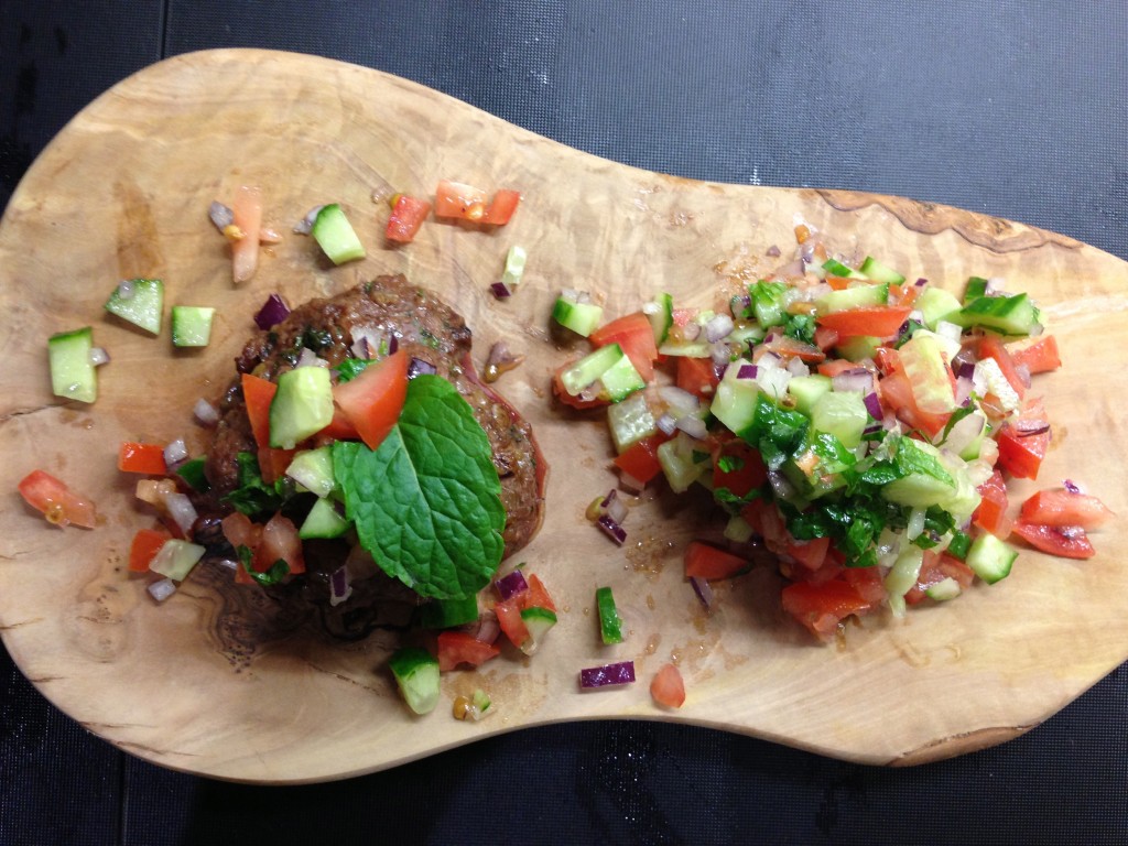 Lamb Burger with Tomato, Cucumber and Mint Salad from Francesca Fox 3