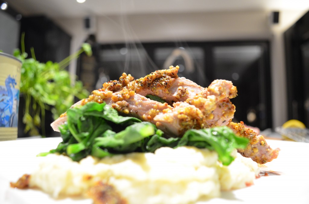 Pork Tenderloin with Cauliflower Puree and Spinach from Francesca Fox