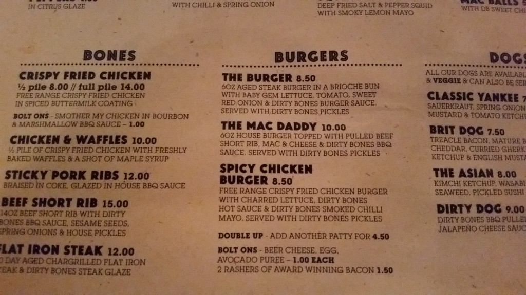 Dirty Bones Menu