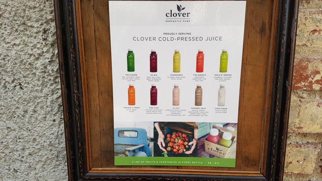 Clover Cold Pressed Juices menu