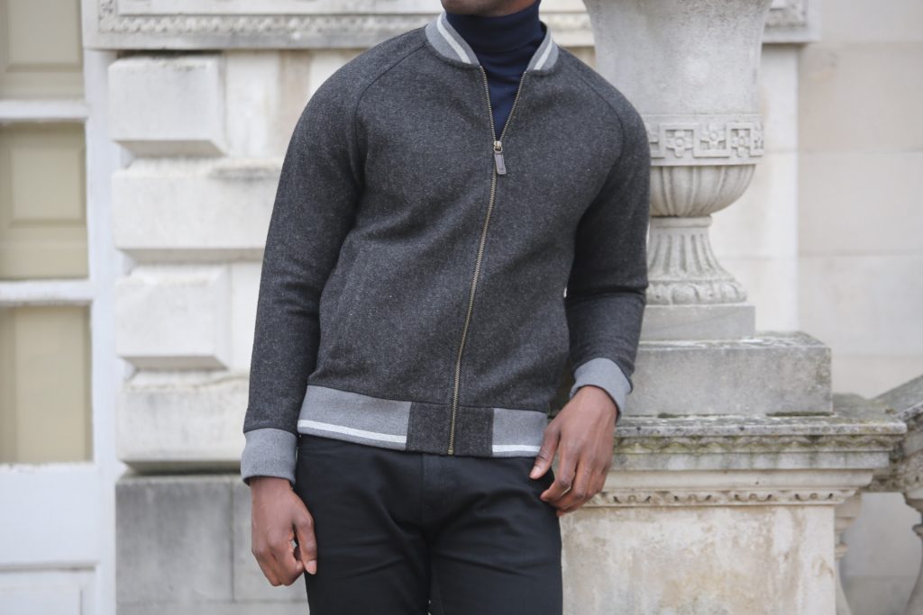 Dark grey tipped bomber jacket: Hammond & Co by Patrick Grant