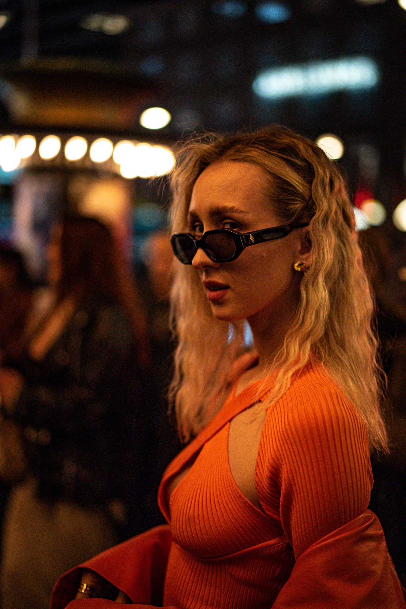 Night shooting model wearing shades