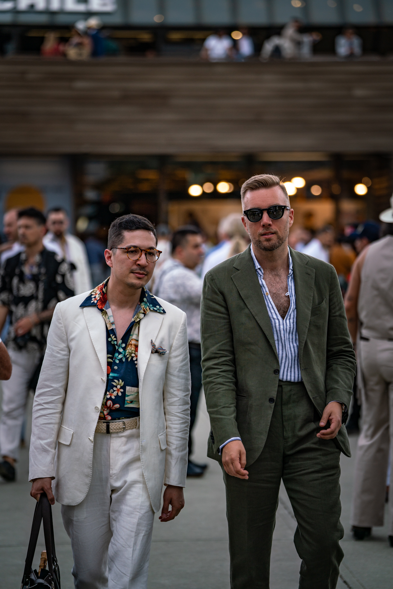 Pitti Uomo 104 - men in green and cream suits