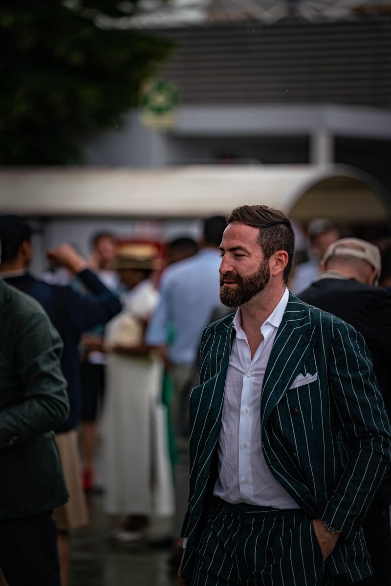 Man in green stripe blazer